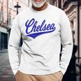 チェルシー ロンドン イングランド バーシティ スクリプト クラシック スポーツ ジャージ 長袖Tシャツ 高齢者への贈り物