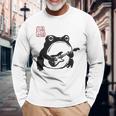 不機嫌そうなカエル 面白い ギター ロックミュージック アニメ 日本語 長袖Tシャツ 高齢者への贈り物