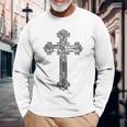 背中に十字架 大きな十字架 クリスチャン 長袖Tシャツ 高齢者への贈り物