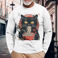 麺 猫 ラーメン好き 和食 猫 アート デザイン 長袖Tシャツ 高齢者への贈り物