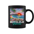 ホノルル ハワイ ハワイアン 波 ビーチ 夏 サーフィン レトロ 長袖tシャツ コーヒーマグ