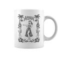 Aloha ハワイ ダンサー ヤシの木 ハイビスカス ウクレレ ルアウ ラインアート コーヒーマグ