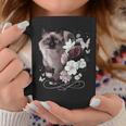 花とシャム猫、ヴィンテージ感、花柄シャム猫 コーヒーマグ 面白い贈り物