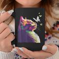 蝶と美しいカラフルな猫、パープル コーヒーマグ 面白い贈り物