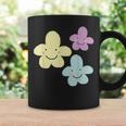スマイリングフラワー イエロー ブルー パープル 楽しい春 コーヒーマグ ギフトのアイデア