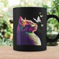 蝶と美しいカラフルな猫、パープル コーヒーマグ ギフトのアイデア