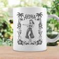 Aloha ハワイ ダンサー ヤシの木 ハイビスカス ウクレレ ルアウ ラインアート コーヒーマグ ギフトのアイデア