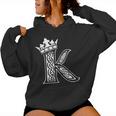アルファベットtシャツ イニシャル文字 K & King Queen 王冠 レディースパーカー