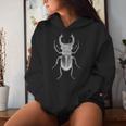 クワガタ愛好家と昆虫学者のためのヴィンテージ昆虫アート クールなクワガタ Cooltag Beetle レディースパーカー 彼女への贈り物
