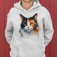 クールな水彩 三毛猫顔 三毛猫 お母さん 猫 お父さん レディースパーカー
