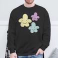 スマイリングフラワー イエロー ブルー パープル 楽しい春 スウェットシャツ 高齢者への贈り物