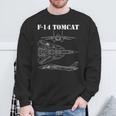 ヴィンテージ ホワイト F14 トムキャット 飛行機 スケマティック F-14 ジェット 長袖tシャツ スウェットシャツ 高齢者への贈り物