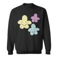 スマイリングフラワー イエロー ブルー パープル 楽しい春 スウェットシャツ