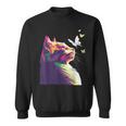 蝶と美しいカラフルな猫、パープル スウェットシャツ