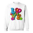 明るくカラフルな愛と平和 ピースサイン フラワートップ スウェットシャツ