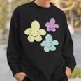 スマイリングフラワー イエロー ブルー パープル 楽しい春 スウェットシャツ 彼への贈り物
