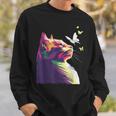 蝶と美しいカラフルな猫、パープル スウェットシャツ 彼への贈り物