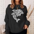 イルカ ポリネシアン トライバル マオリ ライトパターン イルカ 長袖tシャツ スウェットシャツ 彼女への贈り物