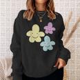 スマイリングフラワー イエロー ブルー パープル 楽しい春 スウェットシャツ 彼女への贈り物