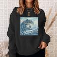 両生類サーファー 日本の波 アート サーフィン カエル スウェットシャツ 彼女への贈り物