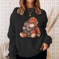 赤ちゃん用 マカク 抱きしめる ぬいぐるみ かわいい オランウータン モンキー パンチ ギフト 長袖tシャツ スウェットシャツ 彼女への贈り物