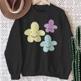 スマイリングフラワー イエロー ブルー パープル 楽しい春 スウェットシャツ 年配の女性への贈り物
