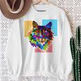 ペイントされた猫の顔 カラフル レインボー アートデザイン ギフトに最適 スウェットシャツ 年配の女性への贈り物
