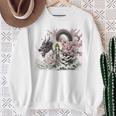 日本 浮世絵 観音菩薩 竜 桜 波 バックプリント 長袖tシャツ スウェットシャツ 年配の女性への贈り物