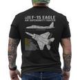 F-15イーグル航空機の設計図ジェット戦闘機データ メンズTシャツ バックプリント