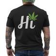 Hi Hello マリファナの葉 ハッピーファニー大麻 ウィード パイナップル メンズTシャツ バックプリント