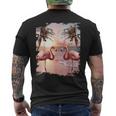 かわいいカラフルなフラミンゴヤシの木 メンズTシャツ バックプリント