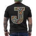イニシャル 名前 文字 J アルファベット 民芸風 メンズTシャツ バックプリント
