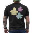 スマイリングフラワー イエロー ブルー パープル 楽しい春 メンズTシャツ バックプリント