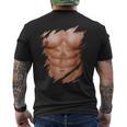 メンズ フェイク マッスル 破れた胸 腹筋 6パック メンズTシャツ バックプリント