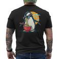 ペンギン食べる ラーメン サングラス アートワーク 和麺 メンズTシャツ バックプリント