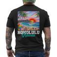 ホノルル ハワイ ハワイアン 波 ビーチ 夏 サーフィン レトロ 長袖tシャツ メンズTシャツ バックプリント