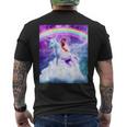 宇宙パグ 雲の上のレインボーユニコーン メンズTシャツ バックプリント