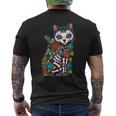 猫 シュガー スカル メキシコ カラベラ 死者の日 ハロウィン メンズTシャツ バックプリント