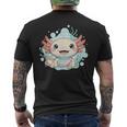 笑顔のaxolotl カワイイかわいい水中漫画 メンズTシャツ バックプリント