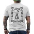 Aloha ハワイ ダンサー ヤシの木 ハイビスカス ウクレレ ルアウ ラインアート メンズTシャツ バックプリント