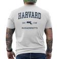 Harvard マサチューセッツ州 ヴィンテージ スポーツ デザイン ネイビー プリント メンズTシャツ バックプリント