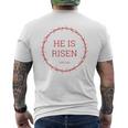 He Is Risen – イエス・キリストの復活イースター聖書の一節 メンズTシャツ バックプリント