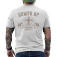 Men Armor Up Christian Workout Gym Camo Jesus Cross Dumbbell Men's Back Print T-Shirt