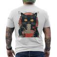 麺 猫 ラーメン好き 和食 猫 アート デザイン メンズTシャツ バックプリント
