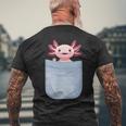 Axolotl ポケットに入った魚 両生類 ペット ホワイト アホロートル トカゲ メンズTシャツ バックプリント 高齢者への贈り物