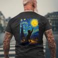Black Cat Starry Night Van Gogh Cat Cat Mom Cat Dad Men's T-shirt Back Print Gifts for Old Men