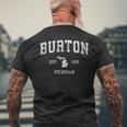 Burton ミシガン州ミシガン州ヴィンテージアスレチックスポーツデザイン メンズTシャツ バックプリント 高齢者への贈り物