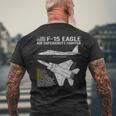 F-15イーグル航空機の設計図ジェット戦闘機データ メンズTシャツ バックプリント 高齢者への贈り物