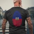 Haiti Flag Fingerprint Haitian For Haitians メンズTシャツ バックプリント 高齢者への贈り物