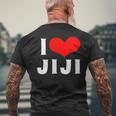 I Love Jiji 愛 ハート じーじ じいじ おじいさん 父の日 家族 家族写真 記念写真 おもしろ かわいい メンズTシャツ バックプリント 高齢者への贈り物